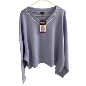 Express V-Neck Pullover Light Purple Periwinkle White Piping Sweatshirt XXL NEW